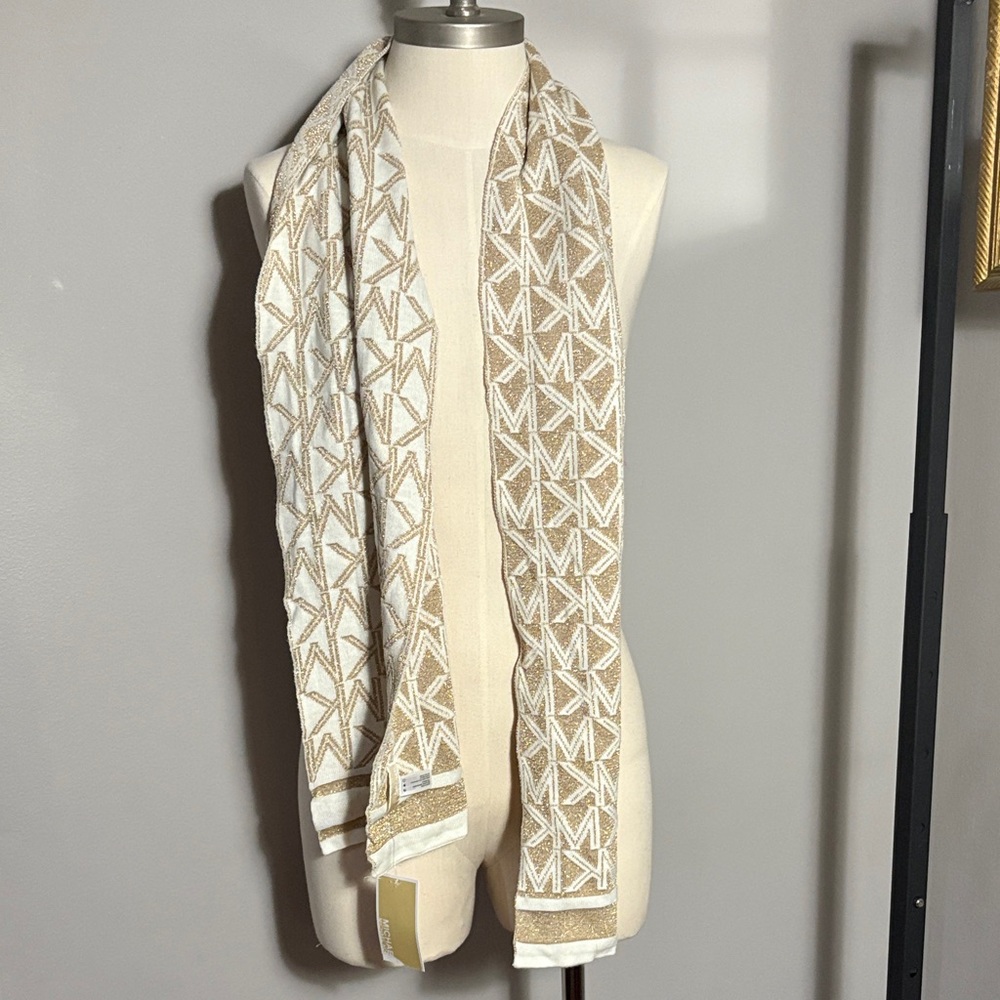 NEW Michael Kors Cream Metallic Gold Scarf NWT